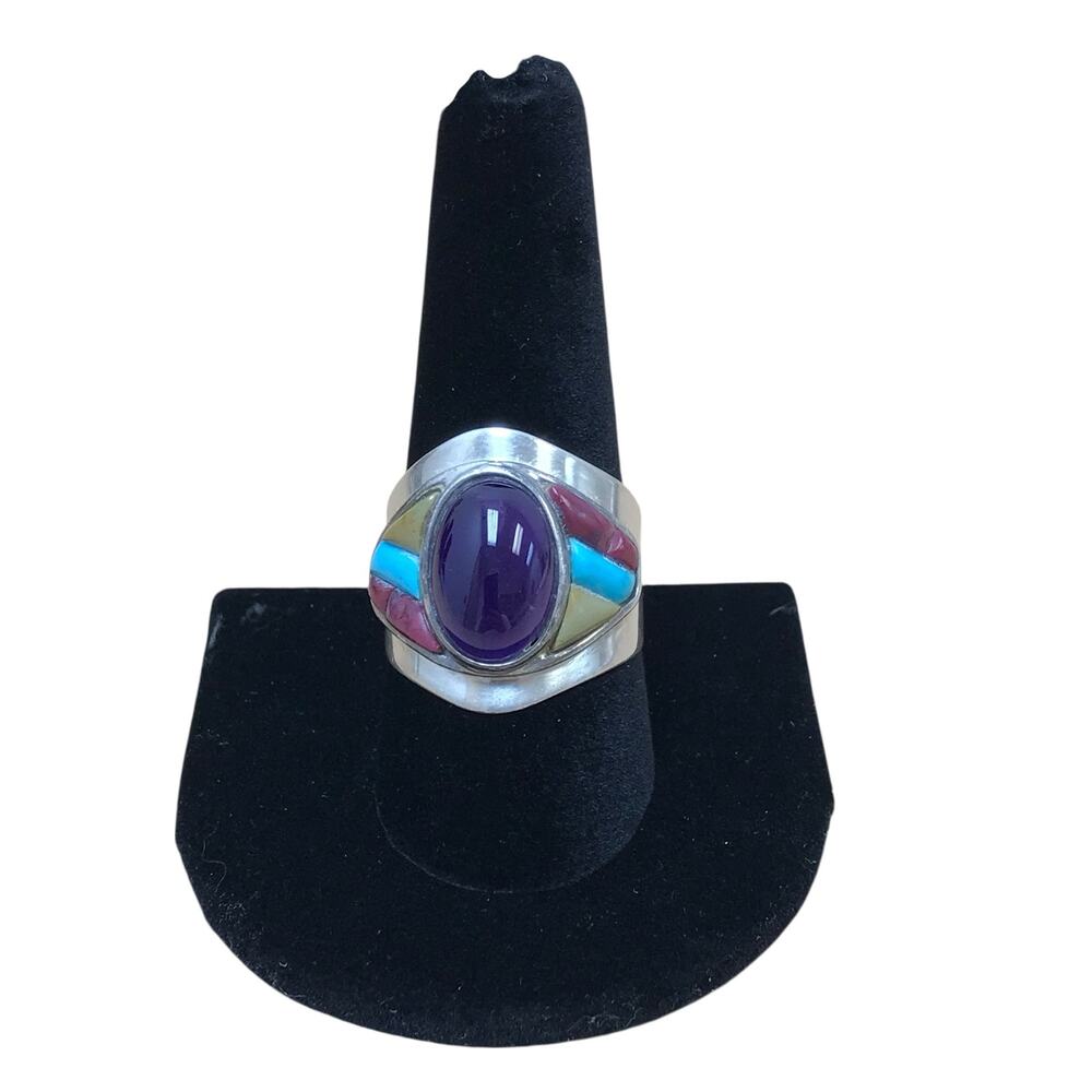 Jay King DTR Sterling Silver Amethyst Turquoise Mojave Mosaic Inlay Ring Size 9